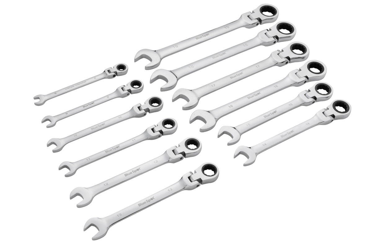 Blue Spot Tools 12 PCE Flexible Metric Ratchet Spanner Set (8-19mm) (With Case)