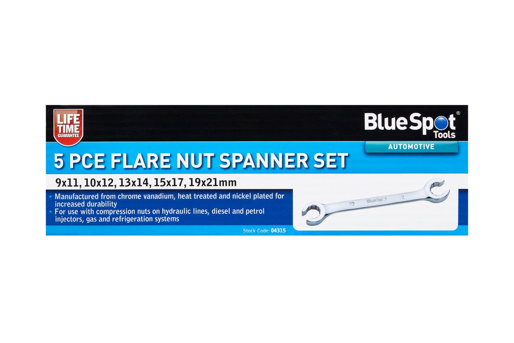 Blue Spot Tools 5 PCE Flare Nut Spanner Set (9-21mm)