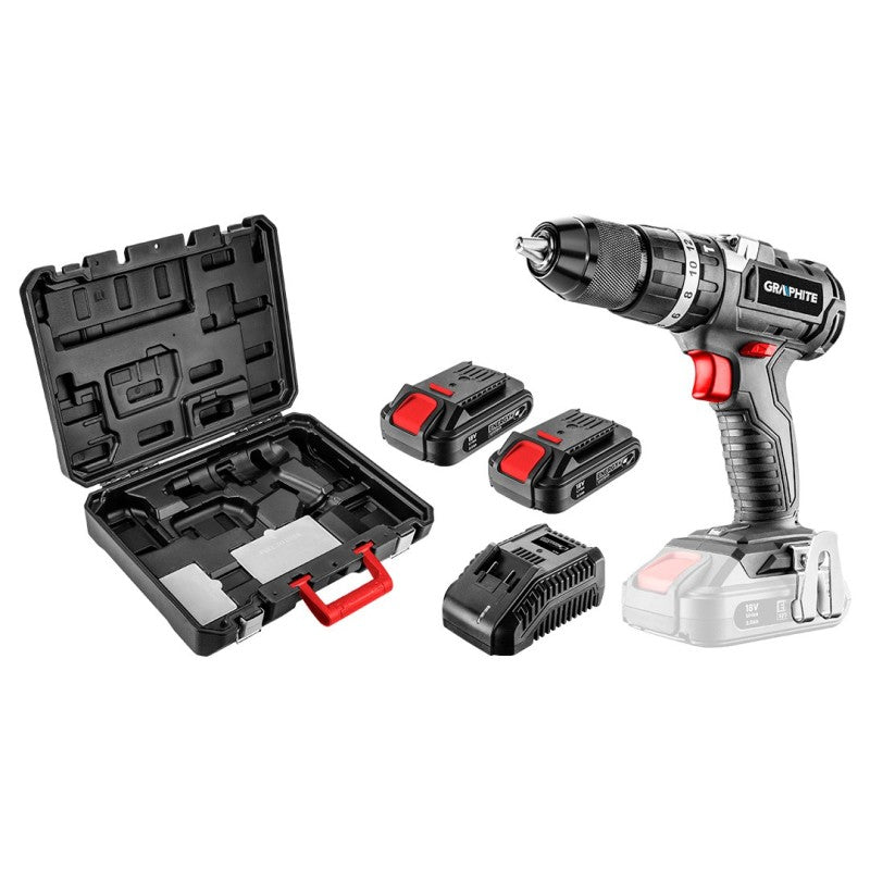 GRAPHITE Energy+ Kit: 18V brushless drill/driver with impact, 2x 2Ah battery pack, charger, carrying case, cordless drill/drive…