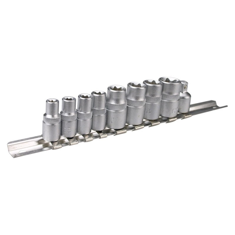 TOPEX Torx sockets 1/4", 3/8", E5-E16, set 9 pcs — 39D375