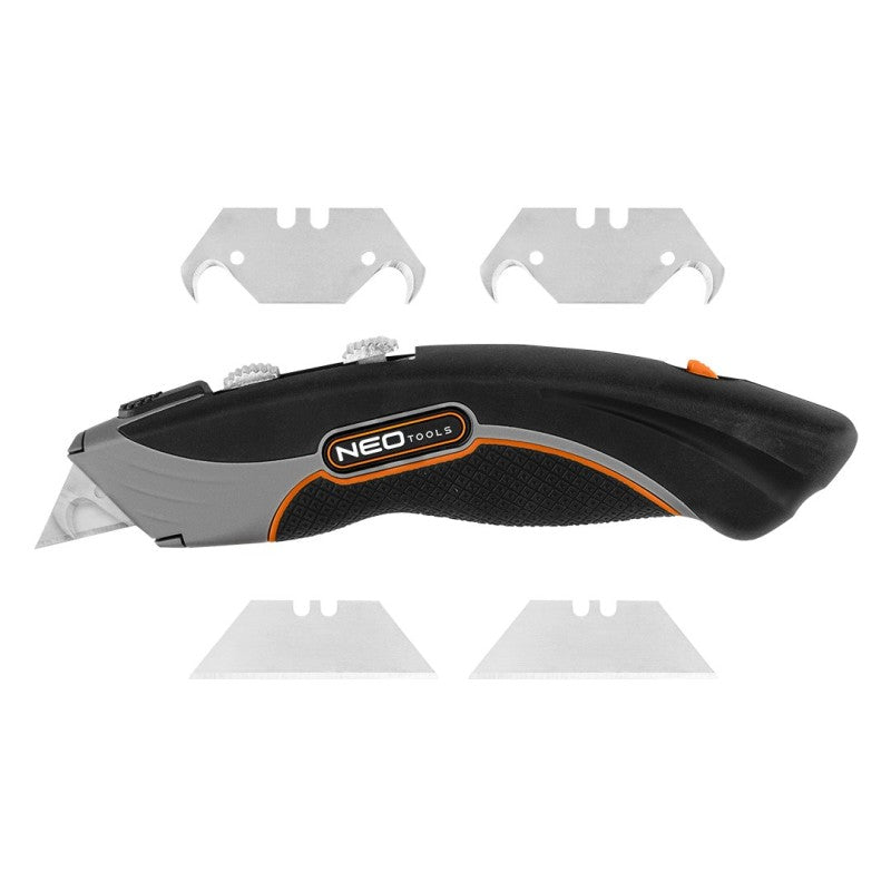 NEO TOOLS Knife with trapezoidal blade and hook blade, metal body 6 blades — 63-700