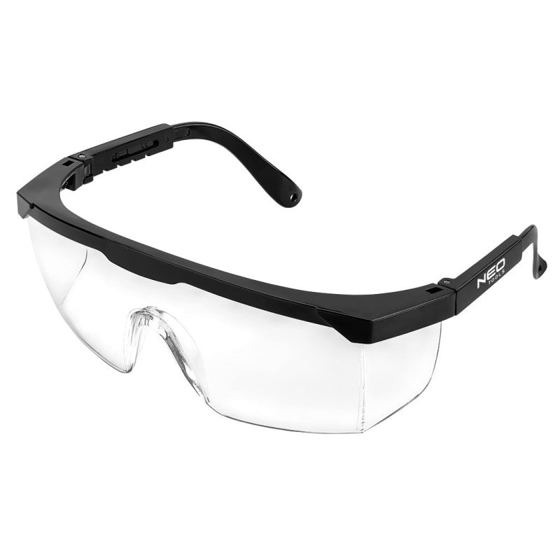 NEO TOOLS Safety glasses, white lenses, adjustable temples — 97-505