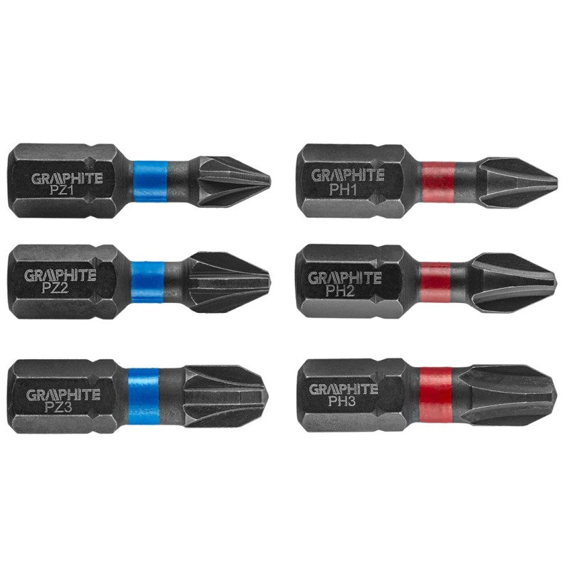 GRAPHITE Impact bit PH1/2/3, PZ1/2/3 x 25 mm, 6 pcs — 56H540
