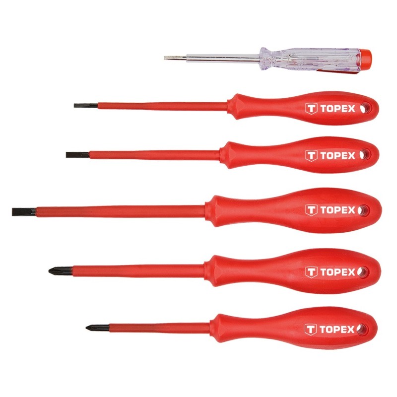 TOPEX Screwdriver 1000V set 5 pcs + voltage tester 125-250V — 39D155