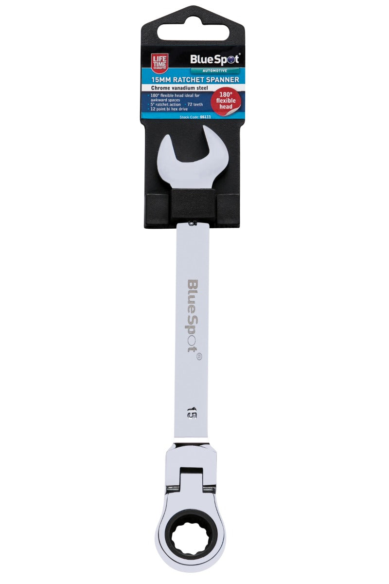 Blue Spot Tools 15mm Ratchet Spanner Flexible Head (180Ã‚Â°)