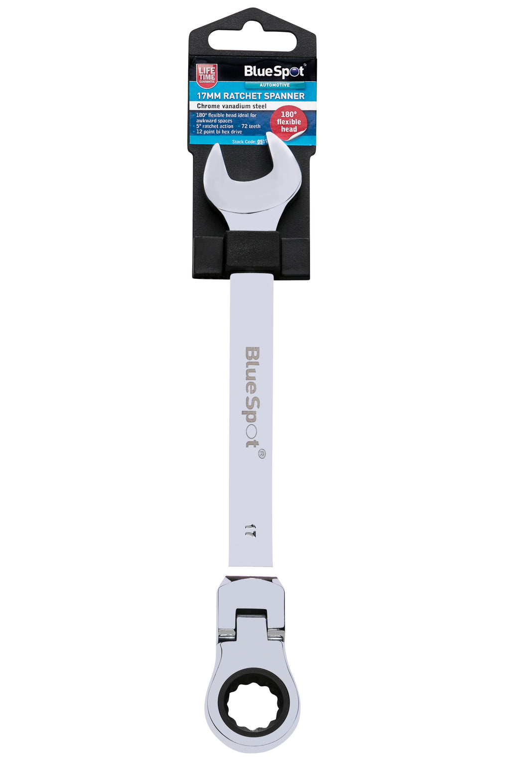 Blue Spot Tools 17mm Ratchet Spanner Flexible Head (180Ã‚Â°)