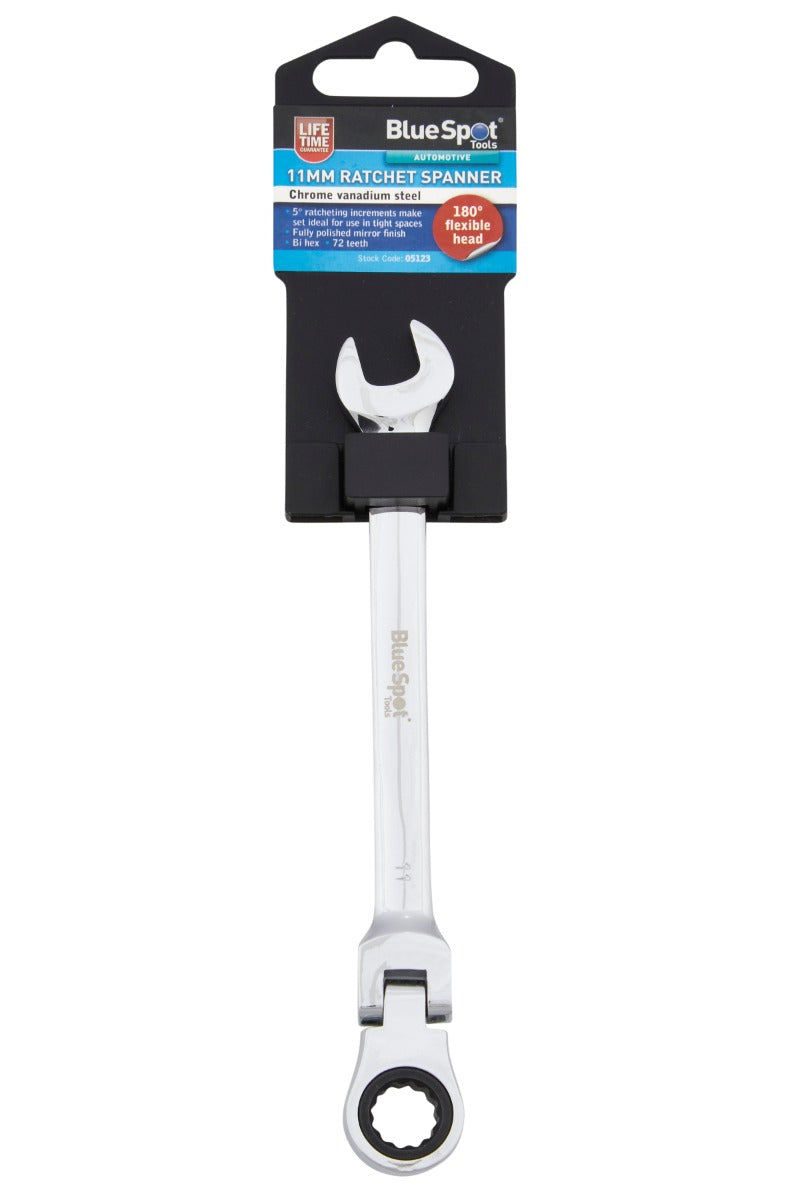 Blue Spot Tools 11mm Ratchet Spanner Flexible Head (180Ã‚Â°)