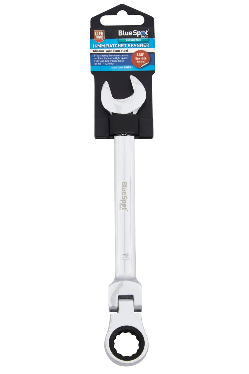 Blue Spot Tools 16mm Ratchet Spanner Flexible Head (180Ã‚Â°)