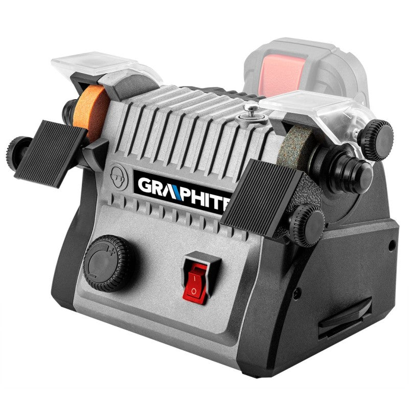 GRAPHITE Cordless mini sander 3in1 Energy+: bench grinder, polisher, sander with shaft — 58G095