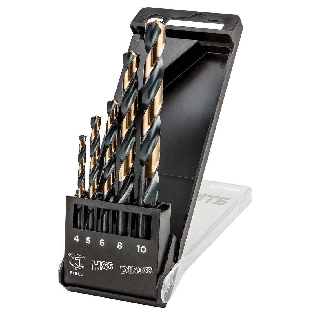 GRAPHITE HSS-CNC twist drill, 124°, "Pro-Tec", 4.0 - 10.0 mm, set 5 pcs — 55H086