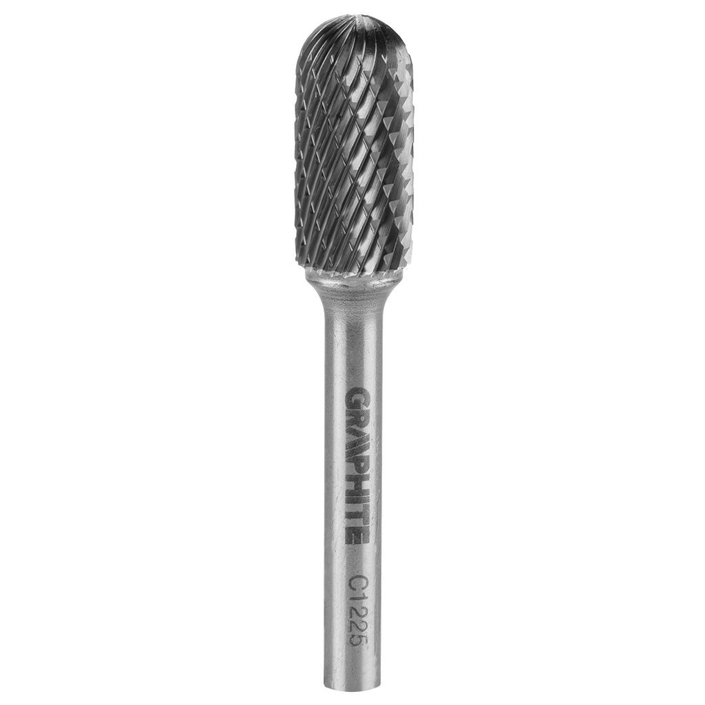 GRAPHITE Metal milling cutter HM, type C (cylindrical rounded), 12 x 25 mm, shank 6 x 45 mm — 55H361