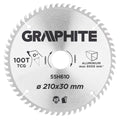 GRAPHITE Circular saw blade, solid carbide, 210 x 30 mm, 100 teeth, for aluminium — 55H610