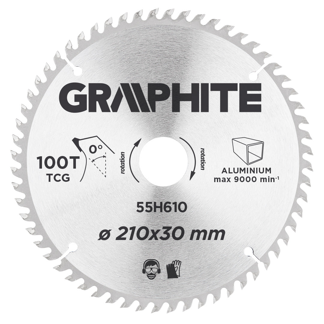 GRAPHITE Circular saw blade, solid carbide, 210 x 30 mm, 100 teeth, for aluminium — 55H610