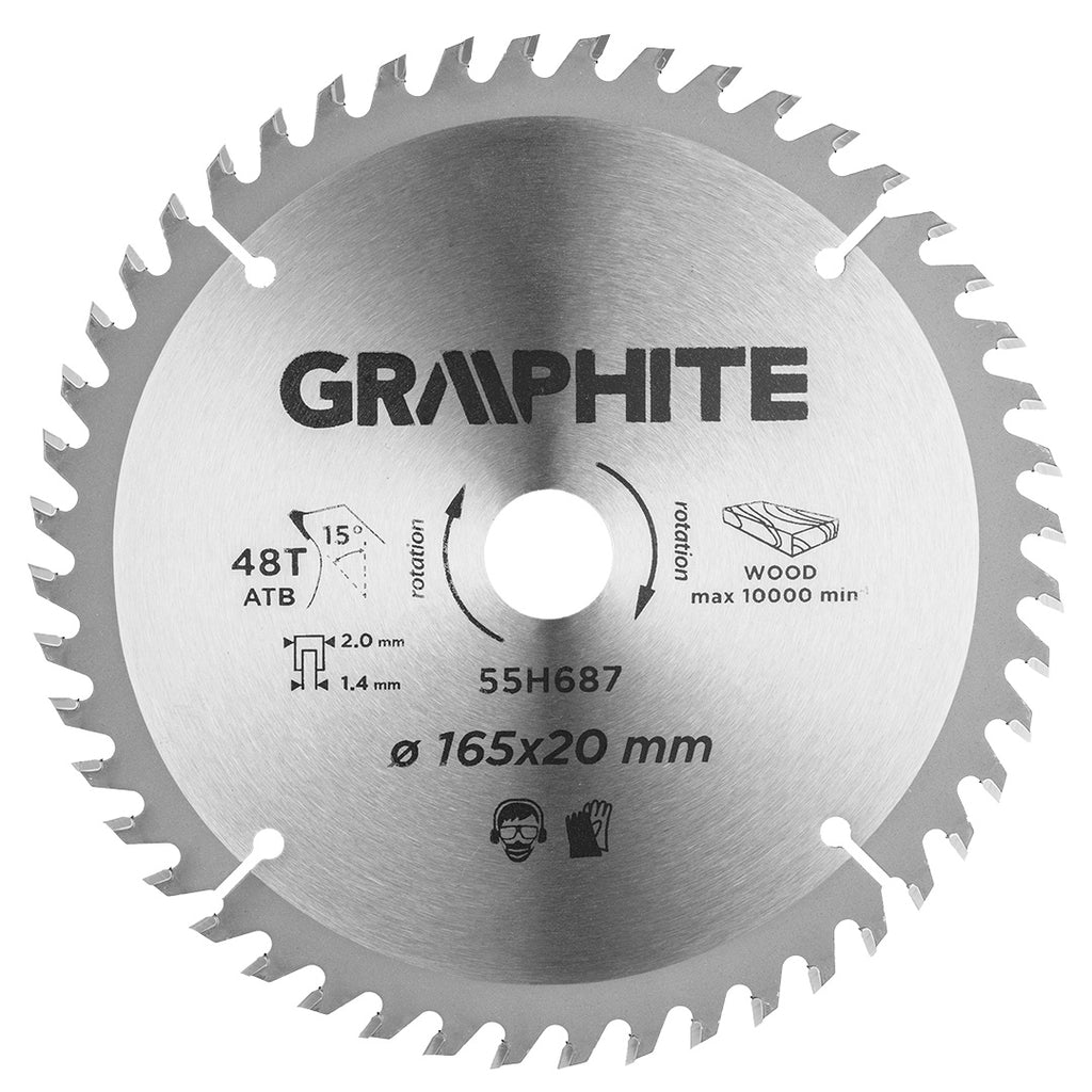 GRAPHITE Plunge saw blades with HM tips 165 x 20 mm, 48 teeth — 55H687