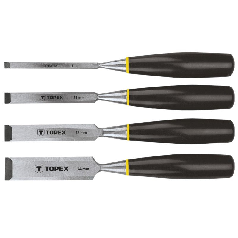 TOPEX Wood chisel 6 - 24 mm, 4 pcs set (6, 12, 18, 24 mm) - plastic handle — 09A310