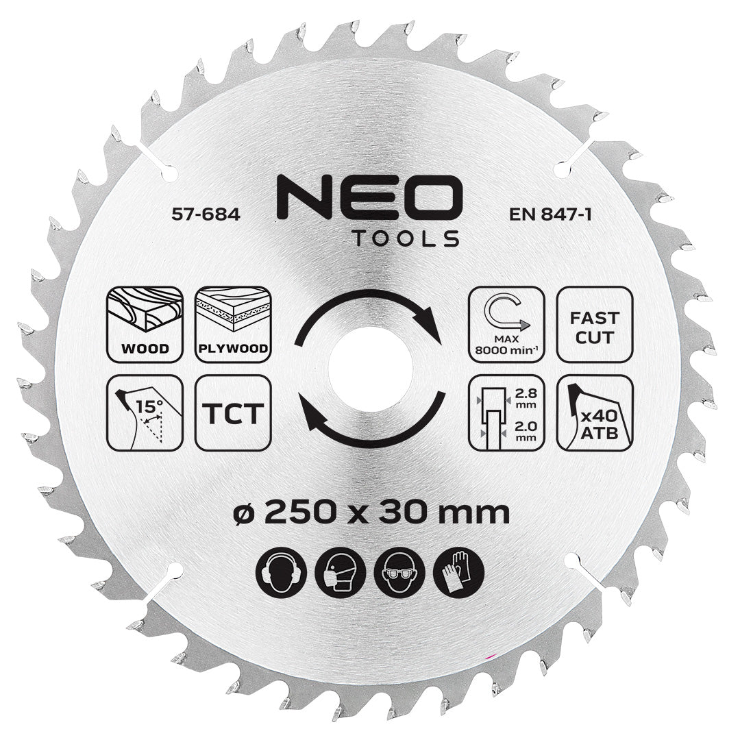 NEO TOOLS Saw blade, widia, 250 x 30 mm, 40 teeth — 57-684