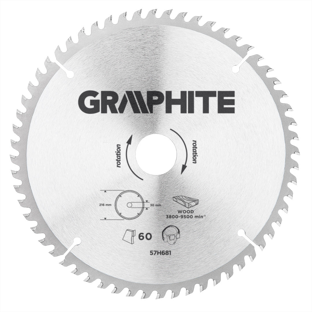 GRAPHITE Disc for circular saw, carbide 216 x 30 mm, 60 teeth — 57H681