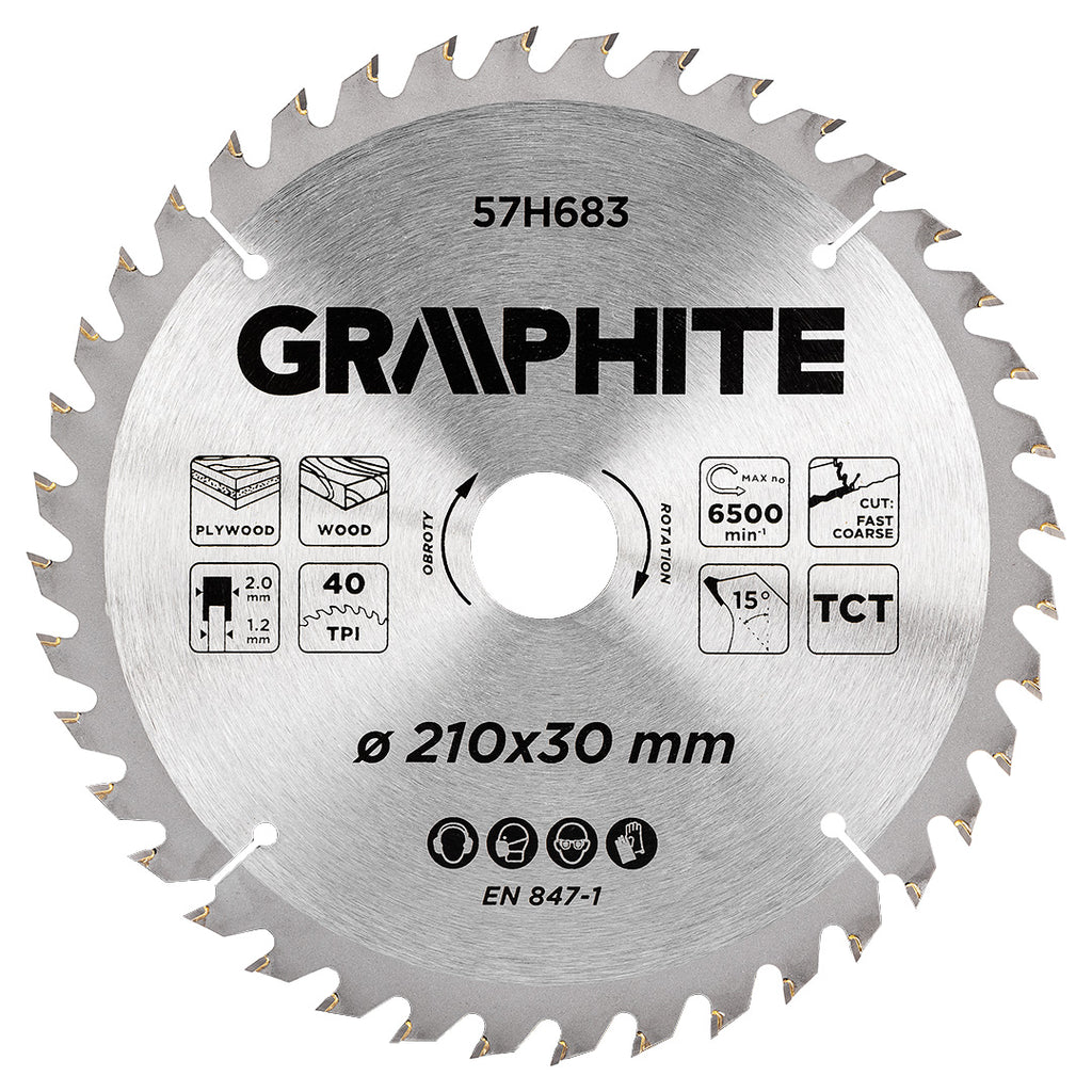 GRAPHITE Disc for circular saw, carbide 210 x 30 mm, 40 teeth — 57H683