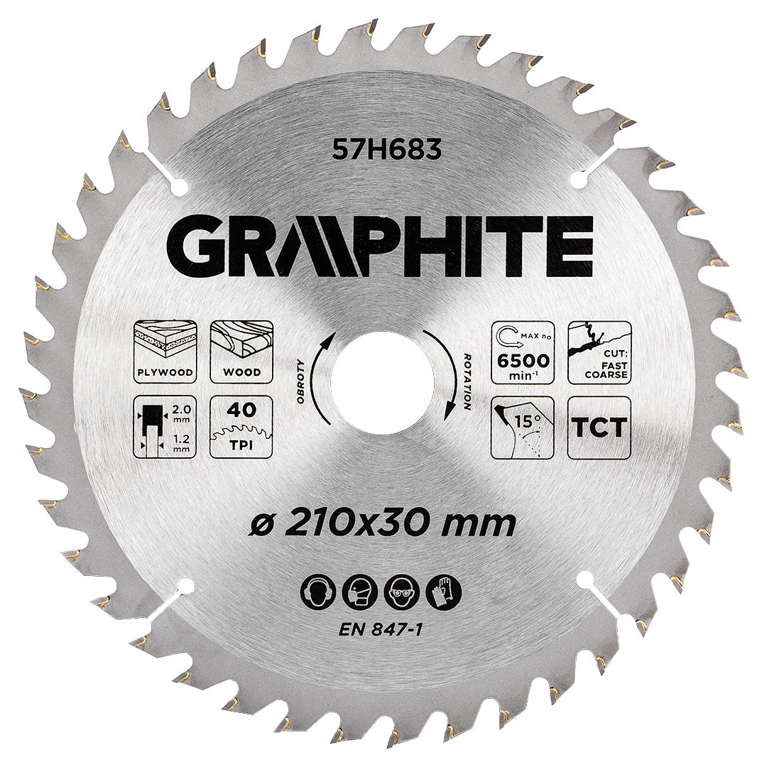 GRAPHITE Disc for circular saw, carbide 210 x 30 mm, 40 teeth — 57H683