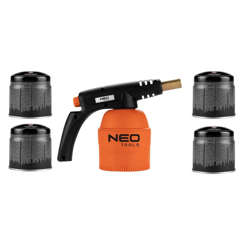 NEO TOOLS Gas soldering lamp for 190 g cartridges + 4 cartridge gas cartridges — 20-045
