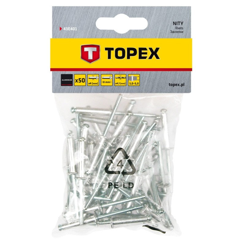 TOPEX Aluminium rivets 4.0 x 8 mm, 50 pcs — 43E401