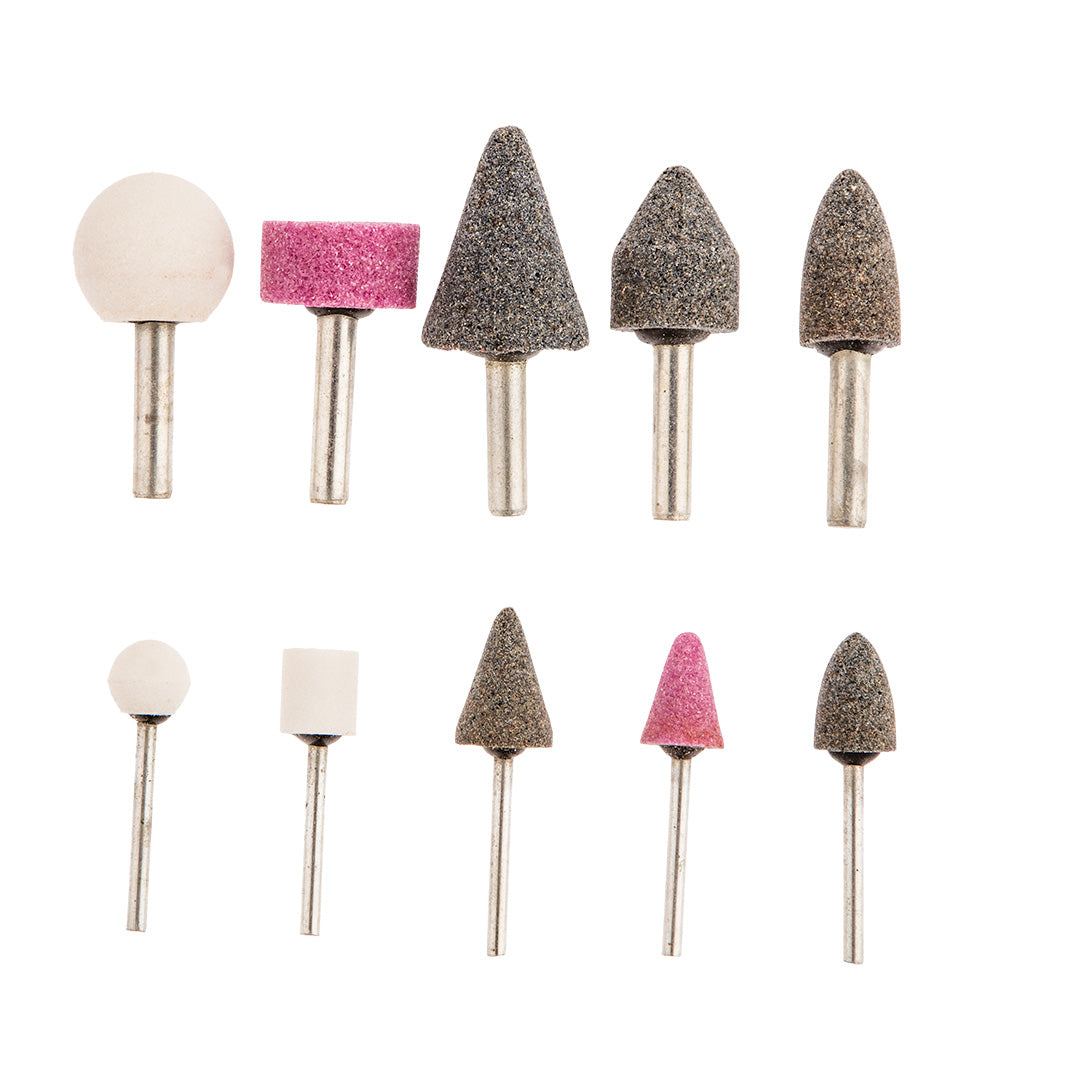 Top Tools Mounted stone set, 10 pcs, chrome plated shank, dia 6mm (1/4") — 60H006