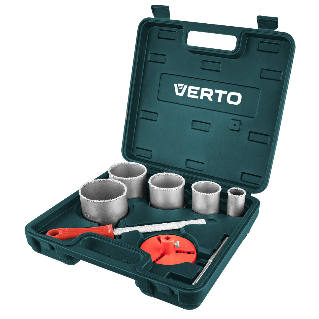 VERTO Tungsten carbide hole cuttters 32-83 mm, set 5 pcs + file — 60H900