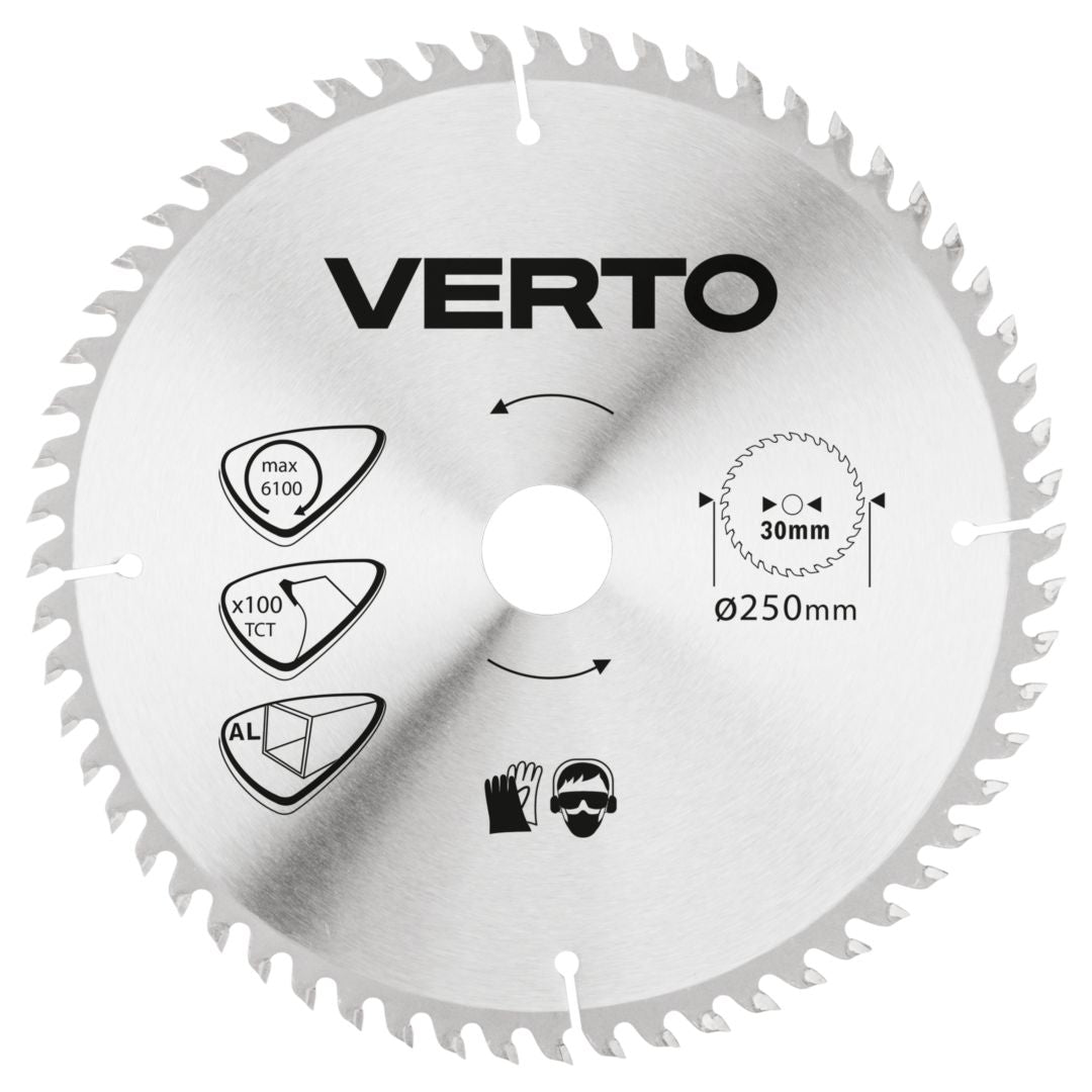 VERTO Circular saw blade, solid carbide, 250 x 30 mm, 100 teeth, ALU — 61H108