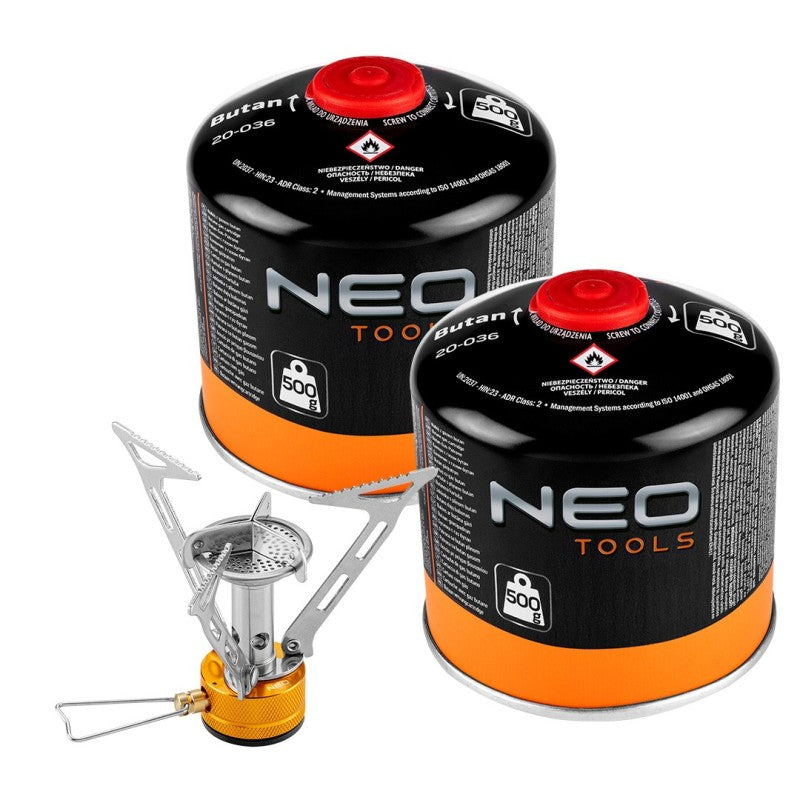 NEO TOOLS Camping gas burner + 2 gas cartridges 20-036 — 20-060