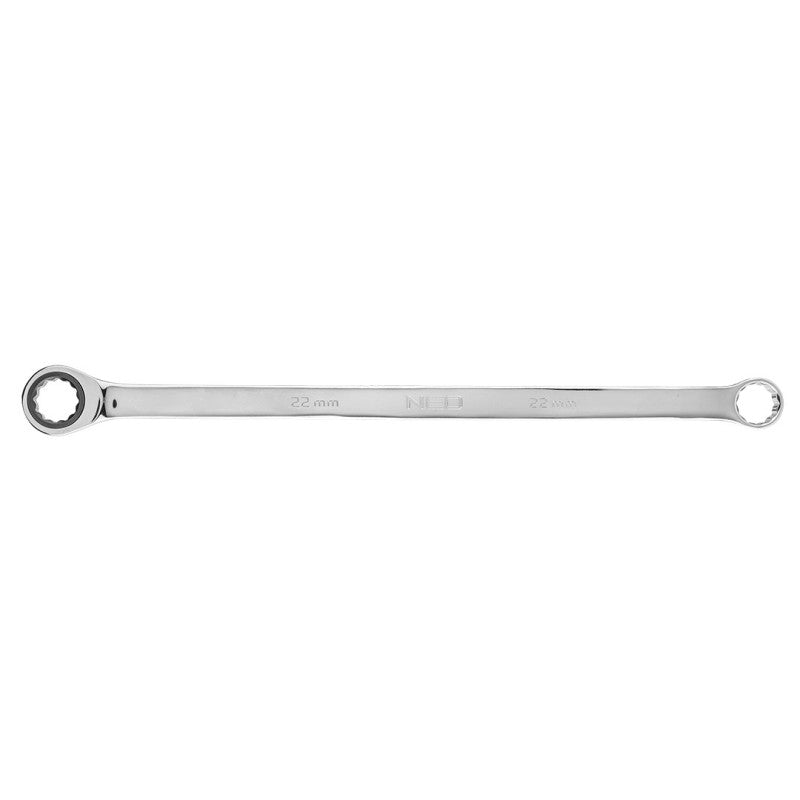 NEO TOOLS Double ring spanner, with ratchet, long, 22 mm — 09-368