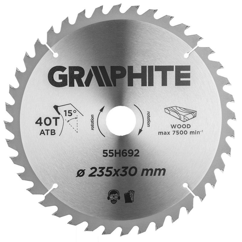 GRAPHITE Circular saw blade, solid carbide, 235 x 30 mm, 40 teeth — 55H692