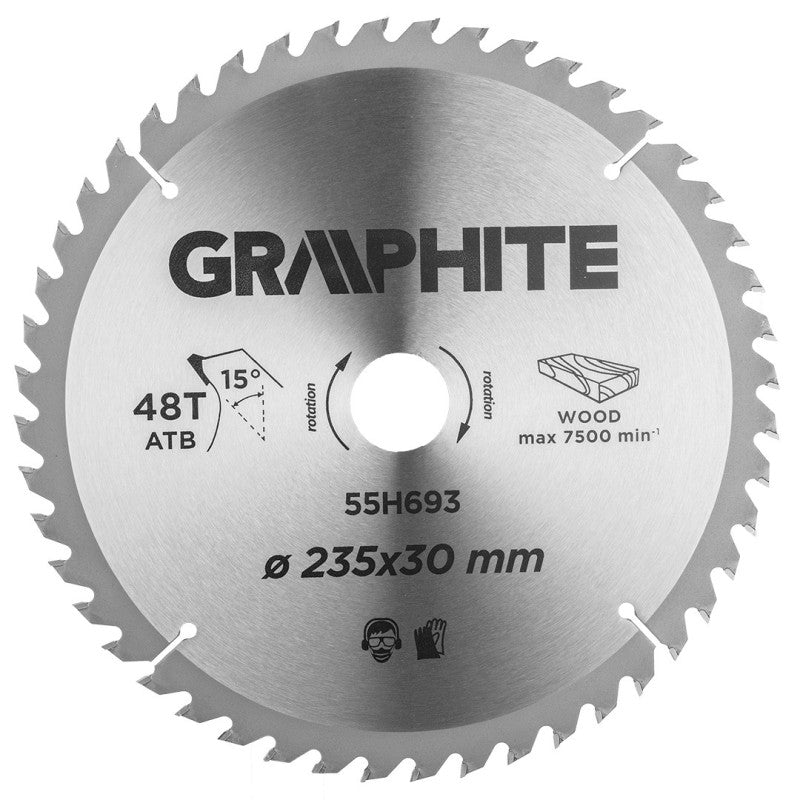 GRAPHITE Circular saw blade, solid carbide, 235 x 30 mm, 48 teeth — 55H693