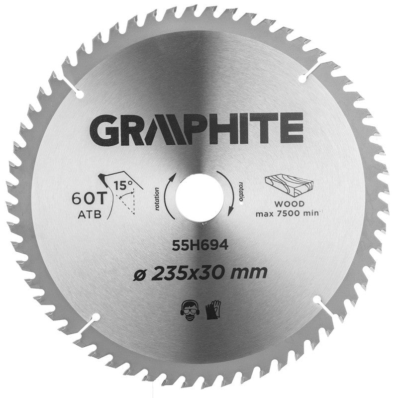GRAPHITE Circular saw blade, solid carbide, 235 x 30 mm, 60 teeth — 55H694