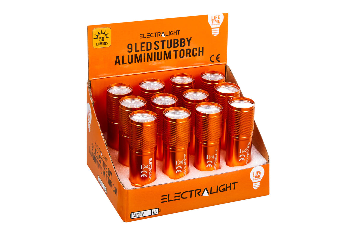Electralight 50 Lumen 9 LED Stubby Aluminium Torch, With Batteries