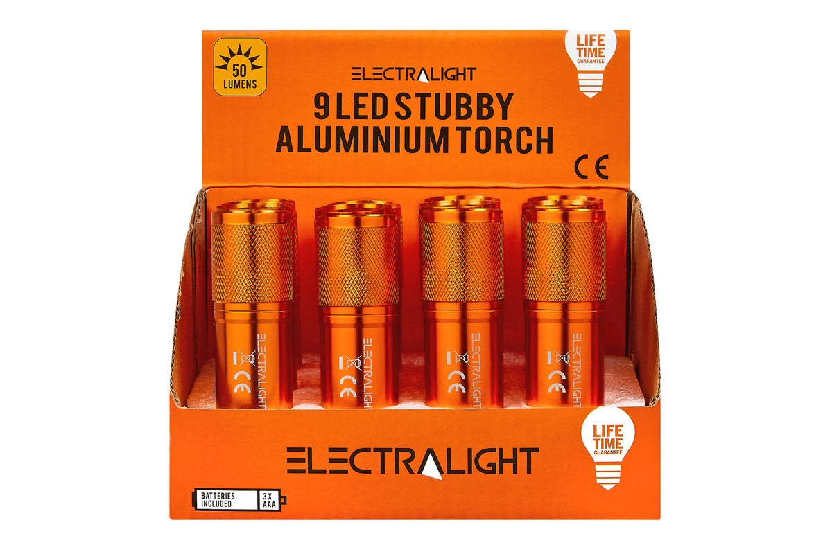 Electralight 50 Lumen 9 LED Stubby Aluminium Torch, With Batteries
