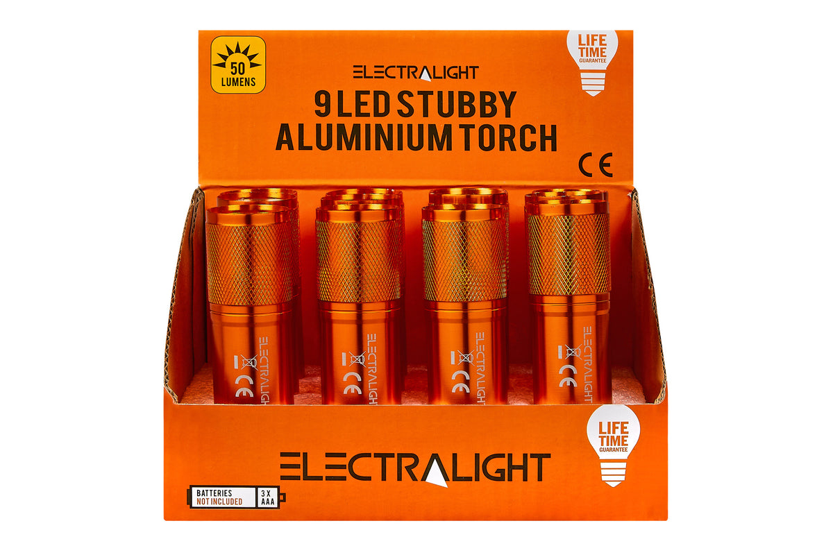 Electralight 50 Lumen 9 LED Stubby Aluminium Torch, Without Batteries
