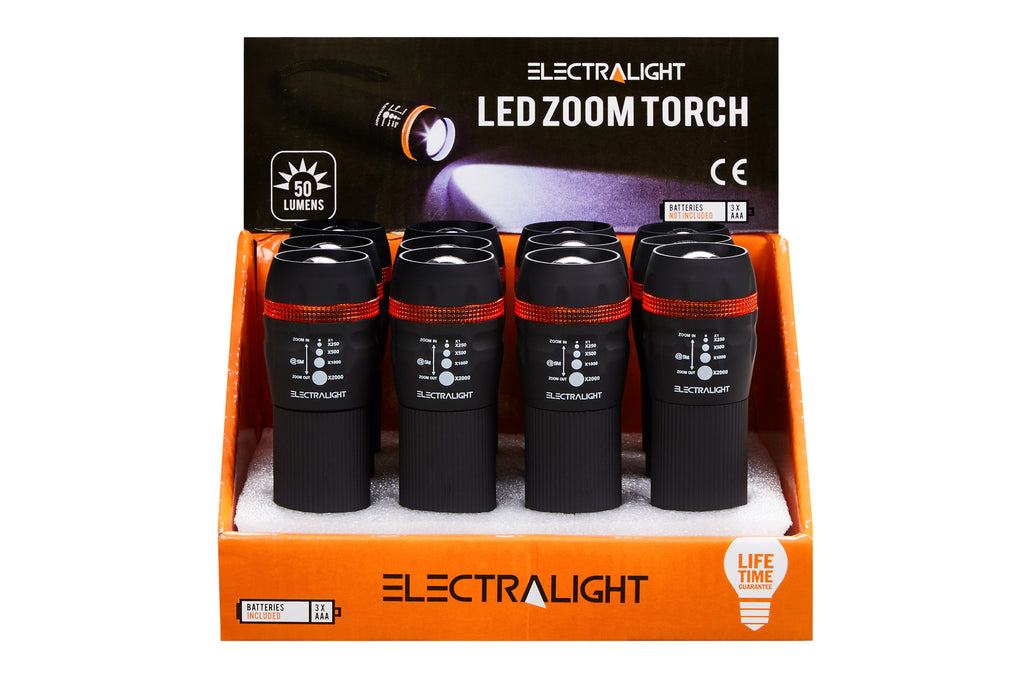 Electralight 1W LED Rubber Zoom Torch, With Batteries
