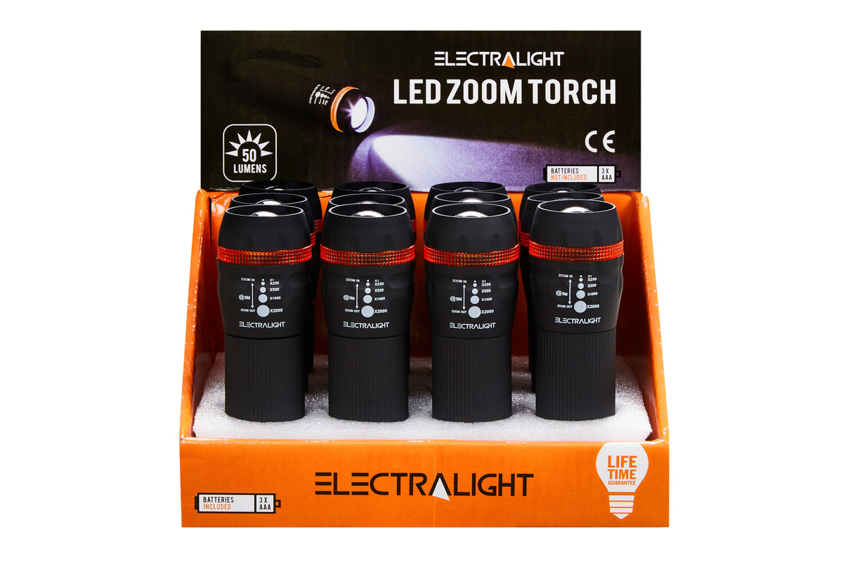Electralight 1W LED Rubber Zoom Torch, With Batteries