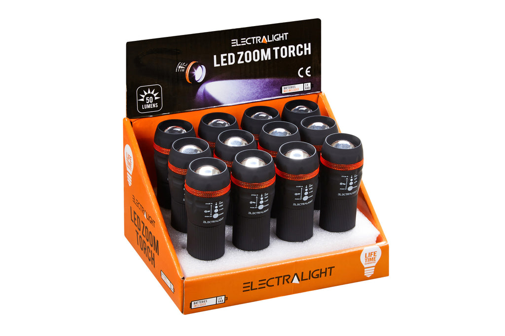 Electralight 1W LED Rubber Zoom Torch, With Batteries