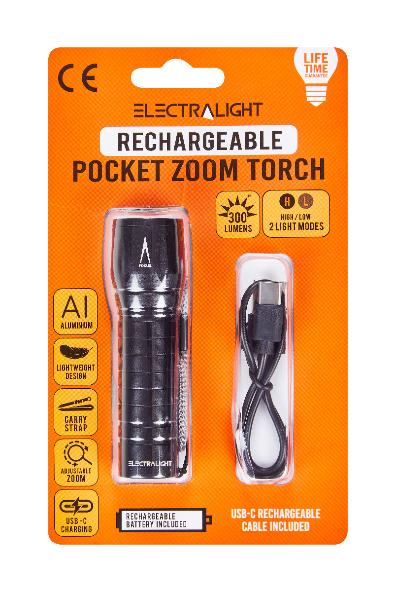 Electralight 300 Lumen Rechargeable Pocket Zoom Torch