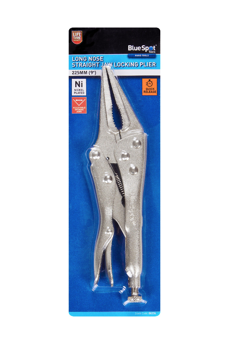 Blue Spot Tools 225mm (9") Long Nose Straight Jaw Locking Plier