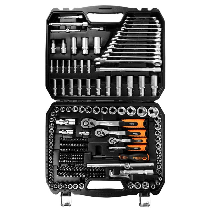 NEO TOOLS Set of socket spanners 1/2", 3/8", 1/4", 216 pieces. , satin — 10-216
