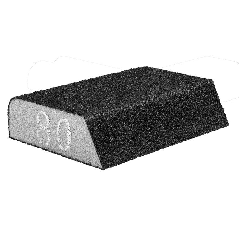 GRAPHITE Abrasive sponge 98 x 25 x 68 mm, K80, angled — 55H925