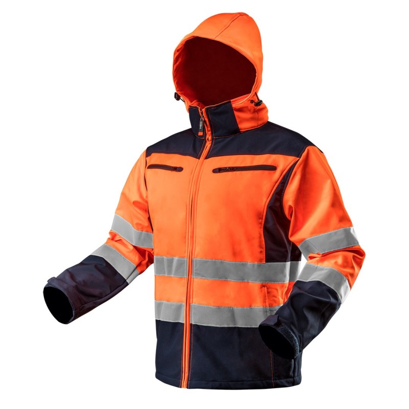 NEO TOOLS High visibility work jacket, softshell with hood, orange, size XXL — 81-701-XXL