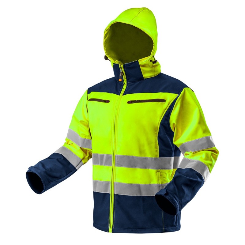 NEO TOOLS High visibility work jacket, softshell with hood, yellow, size XXXL — 81-700-XXXL
