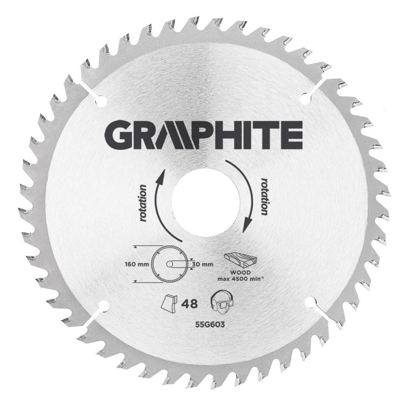 GRAPHITE Circular saw blade, solid carbide, 160 x 30 mm, 48 teeth — 55H603
