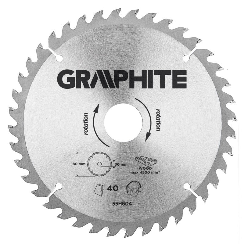 GRAPHITE Circular saw blade, solid carbide, 180 x 30 mm, 40 teeth — 55H604
