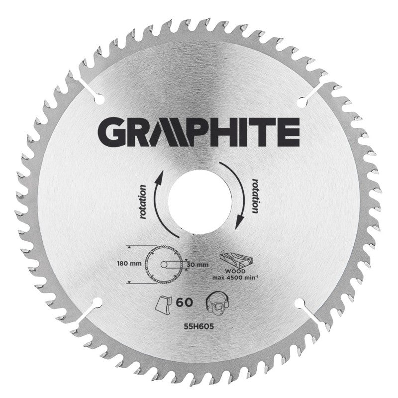 GRAPHITE Circular saw blade, solid carbide, 180 x 30 mm, 60 teeth — 55H605