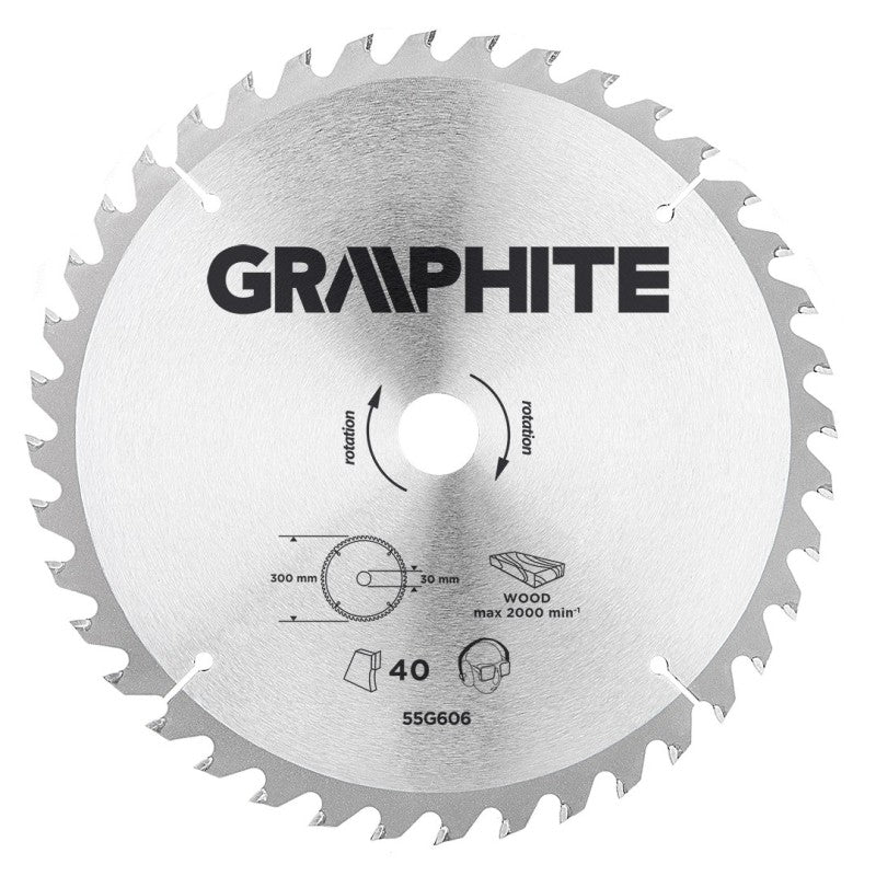 GRAPHITE Circular saw blade, solid carbide, 300 x 30 mm, 40 teeth — 55H606