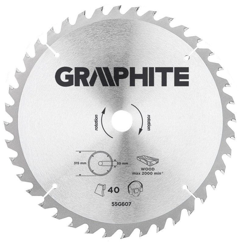GRAPHITE Circular saw blade, solid carbide, 315 x 30 mm, 40 teeth — 55H607